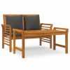 2 pcs conj. lounge jardim c/ almofadões cinza-escuro madeira - Image 2