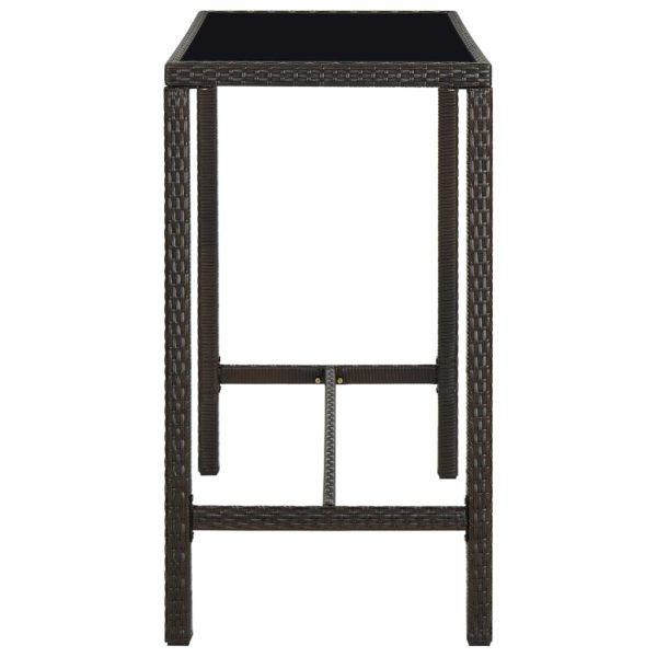 Mesa de bar para jardim 130x60x110 cm vidro e vime PE castanho - Image 3