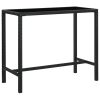 Mesa de bar para jardim 130x60x110 cm vidro e vime PE preto