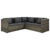 4 pcs conjunto lounge de jardim c/ almofadões vime PE cinzento - Image 2