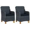 Cadeiras de jardim c/ almofadões 2 pcs vime PE cinzento-escuro