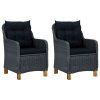 Cadeiras de jardim c/ almofadões 2 pcs vime PE cinzento-escuro