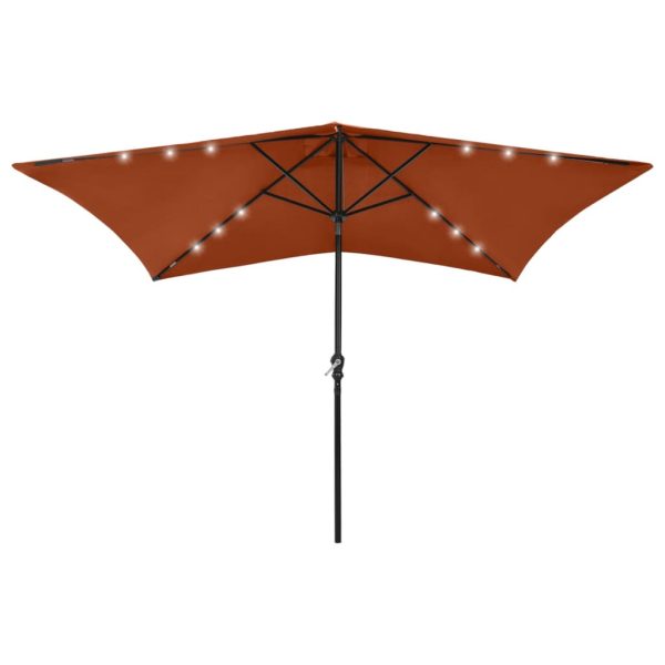 Guarda-sol com luzes LED e poste de aço 2x3 m terracota