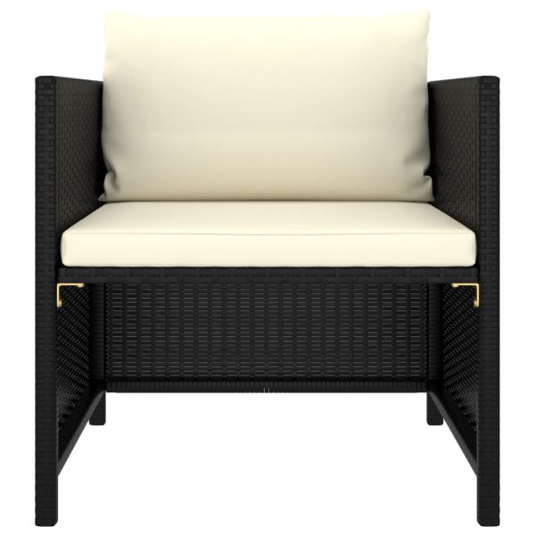 Sofá de jardim com almofadões vime PE preto - Image 2