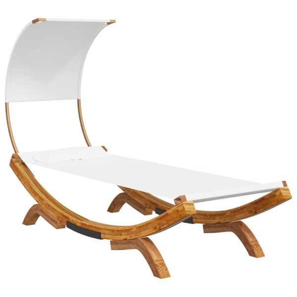 Espreguiçadeira c/ toldo 100x200x126 cm madeira curva creme - Image 2