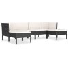 6 pcs conjunto lounge de jardim c/ almofadões vime PE preto - Image 2