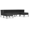 6 pcs conjunto lounge de jardim c/ almofadões vime PE preto - Image 2