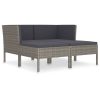 4 pcs conjunto lounge de jardim c/ almofadões vime PE cinzento - Image 2