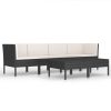 6 pcs conjunto lounge de jardim c/ almofadões vime PE preto - Image 2