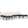 6 pcs conjunto lounge de jardim c/ almofadões vime PE preto - Image 2