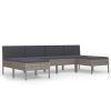 6 pcs conjunto lounge de jardim c/ almofadões vime PE cinzento - Image 2
