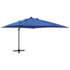 Guarda-sol cantilever c/ poste e luzes LED 300 cm azul-ciano