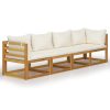 Banco de jardim 4 lugares c/ almofadões cor creme acácia maciça - Image 2