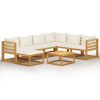 8 pcs conjunto lounge jardim c/ almofadões acácia maciça creme - Image 2