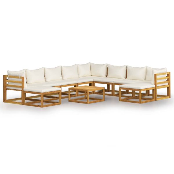 11 pcs conjunto lounge jardim c/ almofadões acácia maciça creme - Image 2