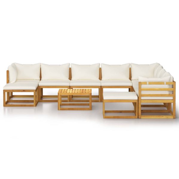 11 pcs conjunto lounge jardim c/ almofadões acácia maciça creme - Image 3