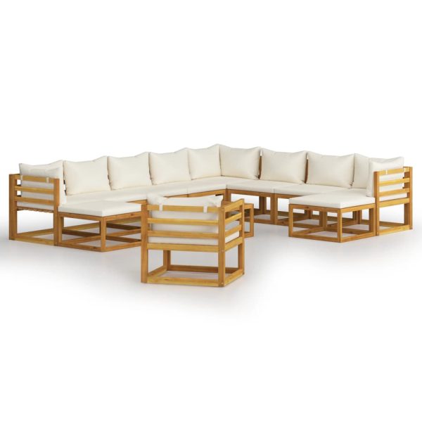 12 pcs conjunto lounge jardim c/ almofadões acácia maciça creme - Image 2