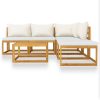 6 pcs conjunto lounge jardim c/ almofadões acácia maciça creme - Image 3