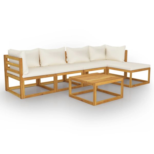 6 pcs conjunto lounge jardim c/ almofadões acácia maciça creme - Image 2