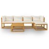 6 pcs conjunto lounge jardim c/ almofadões acácia maciça creme - Image 3