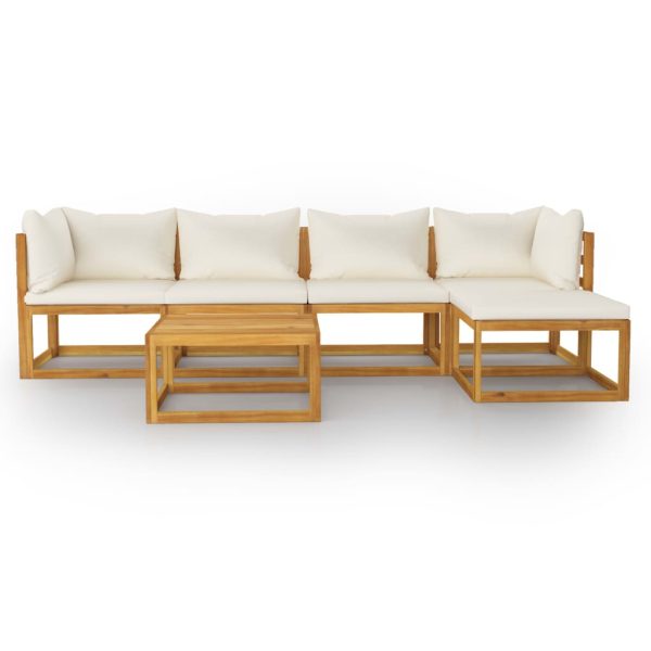 6 pcs conjunto lounge jardim c/ almofadões acácia maciça creme - Image 3