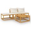 4 pcs conjunto lounge jardim c/ almofadões acácia maciça creme - Image 2