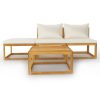 4 pcs conjunto lounge jardim c/ almofadões acácia maciça creme - Image 3
