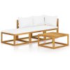 4 pcs conj. lounge jardim c/ almofadões cor creme acácia maciça - Image 2