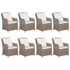 9 pcs conjunto de jantar para jardim vime PE castanho - Image 2