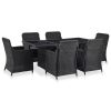 7 pcs conjunto de jantar para jardim vime PE preto