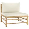 2 pcs conj. lounge p/ jardim em bambu c/ almofadões branco nata - Image 3