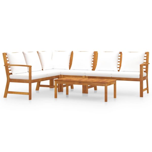 5 pcs conj. lounge jardim c/ almofadões cor creme acácia maciça - Image 2