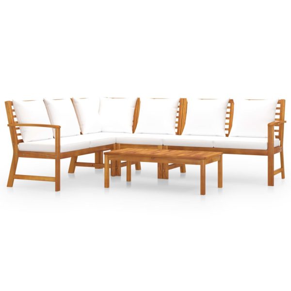 5 pcs conj. lounge jardim c/ almofadões cor creme acácia maciça - Image 3