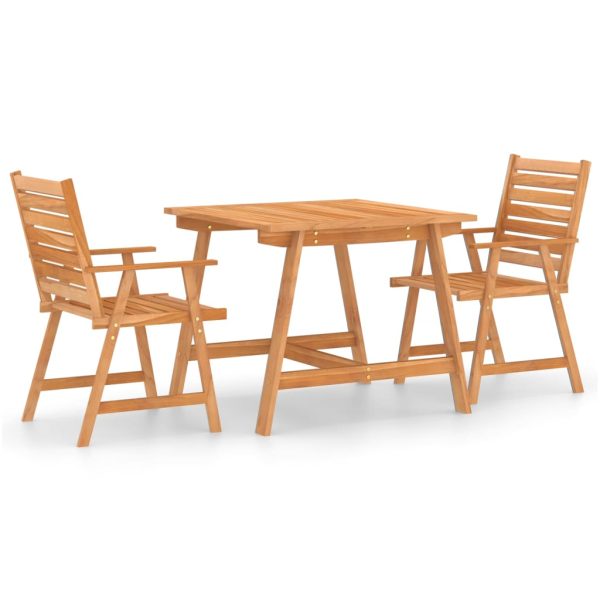 3 pcs conjunto de jantar para jardim madeira de acácia maciça - Image 2
