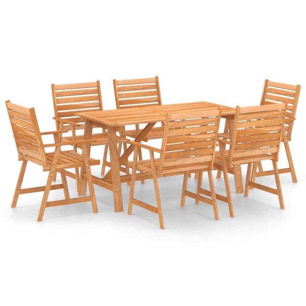 7 pcs conjunto de jantar para jardim madeira de acácia maciça - Image 2