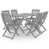7 pcs conjunto de jantar jardim madeira acácia maciça cinzento - Image 2