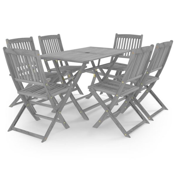 7 pcs conjunto de jantar jardim madeira acácia maciça cinzento - Image 2