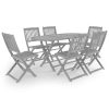 7 pcs conjunto de jantar jardim madeira acácia maciça cinzento - Image 2
