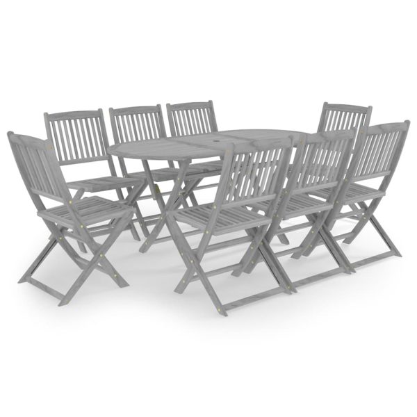 9 pcs conjunto de jantar jardim madeira acácia maciça cinzento - Image 2