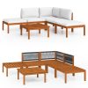 6 pcs conjunto lounge jardim c/ almofadões acácia maciça creme - Image 2