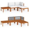 4 pcs conjunto lounge jardim c/ almofadões acácia maciça creme - Image 2