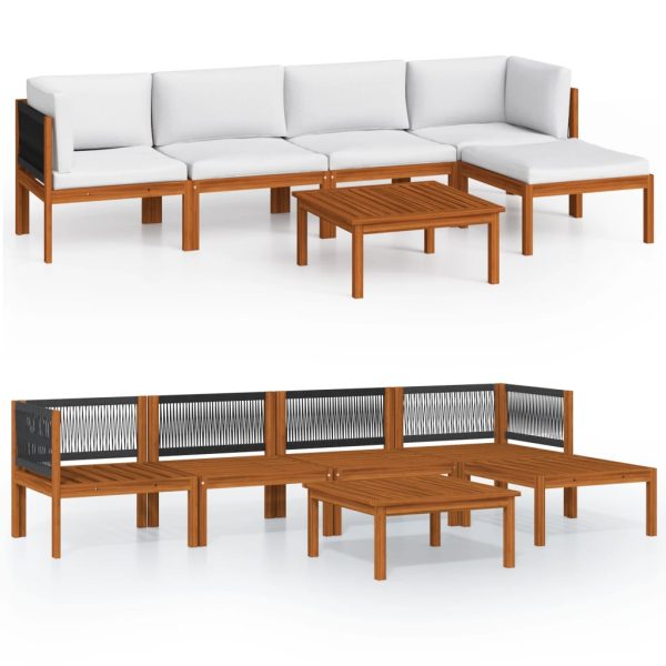 6 pcs conjunto lounge jardim c/ almofadões acácia maciça creme - Image 2