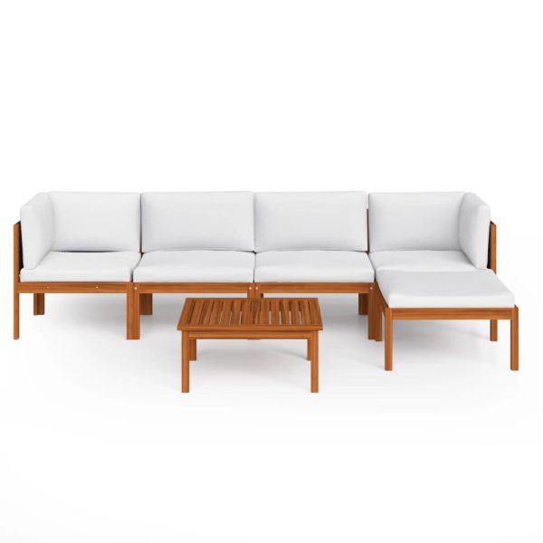 6 pcs conjunto lounge jardim c/ almofadões acácia maciça creme - Image 3