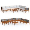 9 pcs conjunto lounge jardim c/ almofadões acácia maciça creme - Image 2