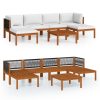 7 pcs conjunto lounge jardim c/ almofadões acácia maciça creme - Image 2