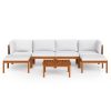 7 pcs conjunto lounge jardim c/ almofadões acácia maciça creme - Image 3