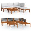 6 pcs conjunto lounge jardim c/ almofadões acácia maciça creme - Image 2