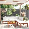 6 pcs conjunto lounge jardim c/ almofadões acácia maciça creme