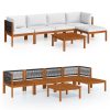 6 pcs conjunto lounge jardim c/ almofadões acácia maciça creme - Image 2