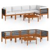 6 pcs conjunto lounge jardim c/ almofadões acácia maciça creme - Image 2